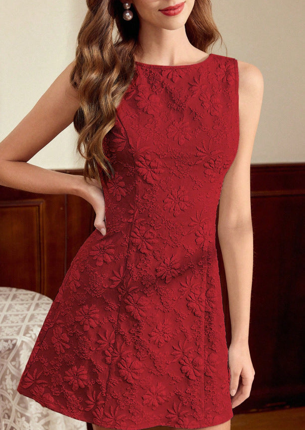 Damen Midikleid Floraler Jacquard Ärmellos
