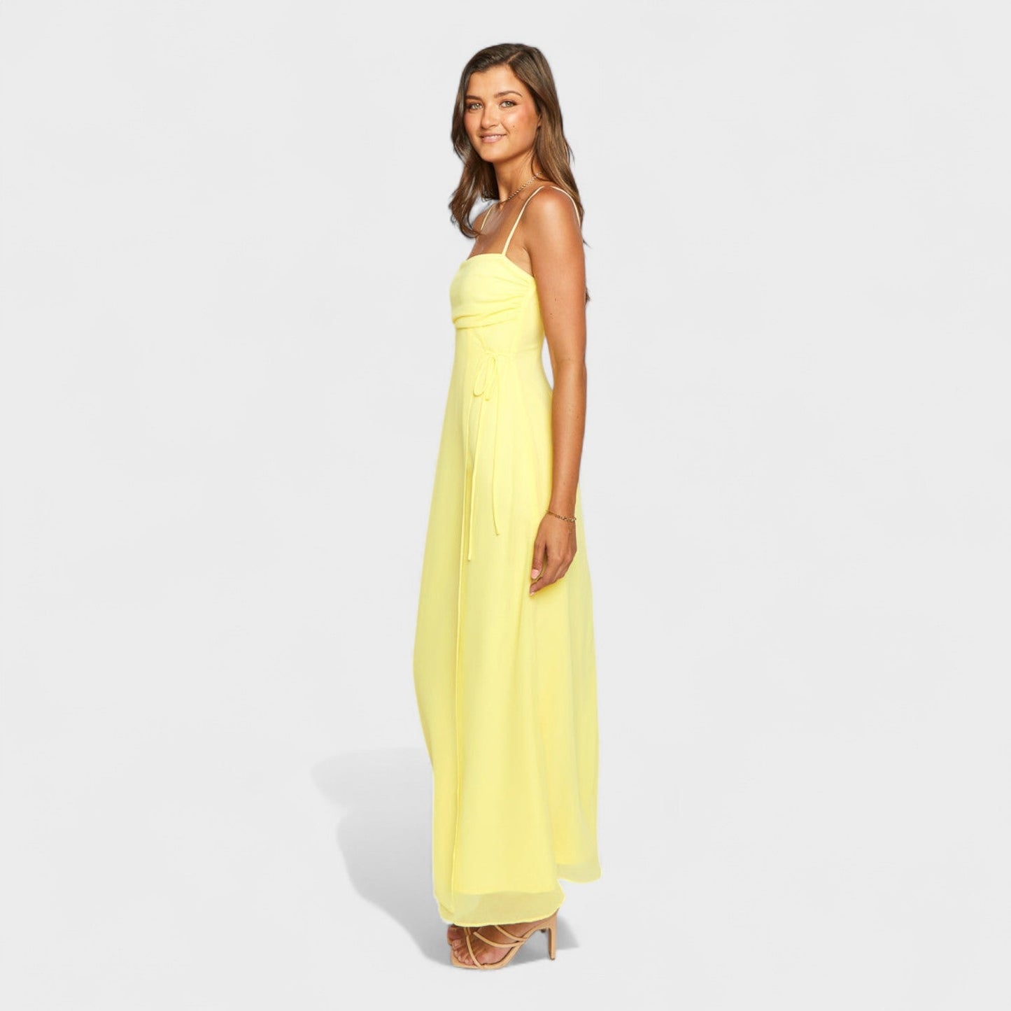 Damen Gelbes Ärmelloses Maxikleid