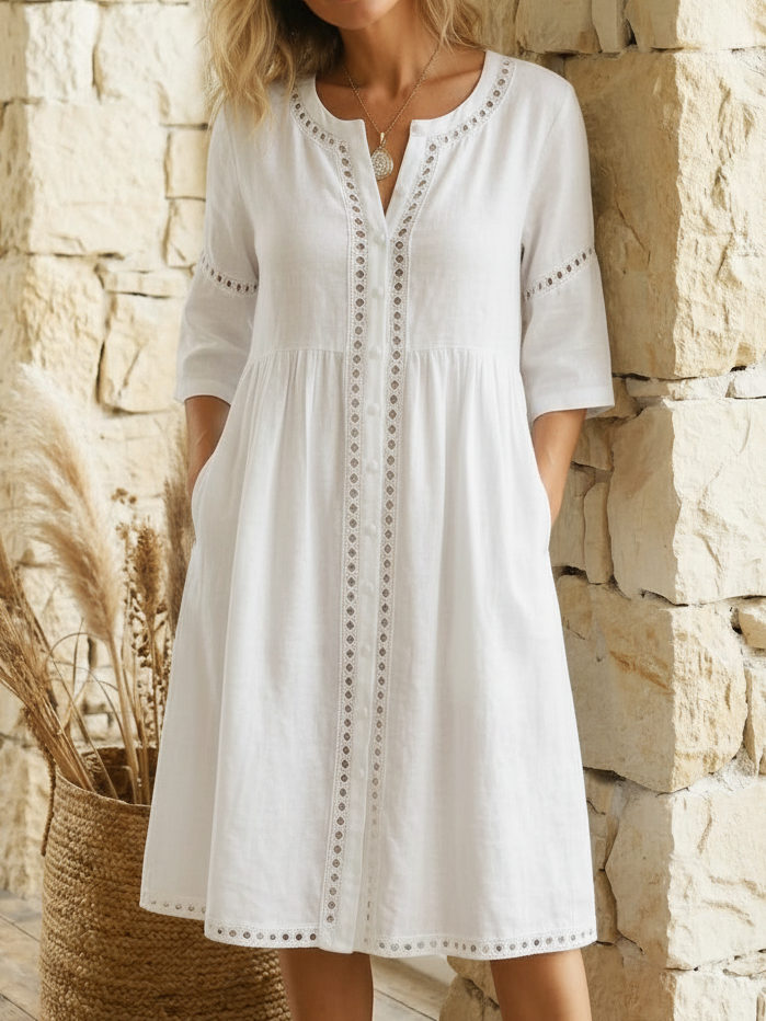 Premium Leinen Midikleid für Damen