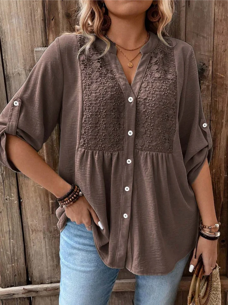 Bluse für Damen mit V-Ausschnitt und Knopfleiste vorne