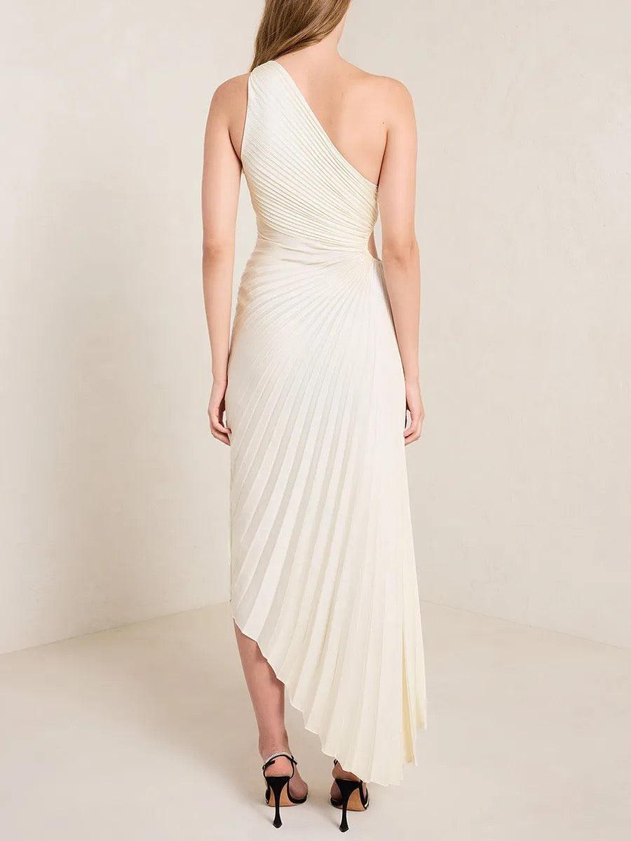 Asymmetrisches One-Shoulder-Glattfallenden Midi-Kleid aus Poly-Georgette