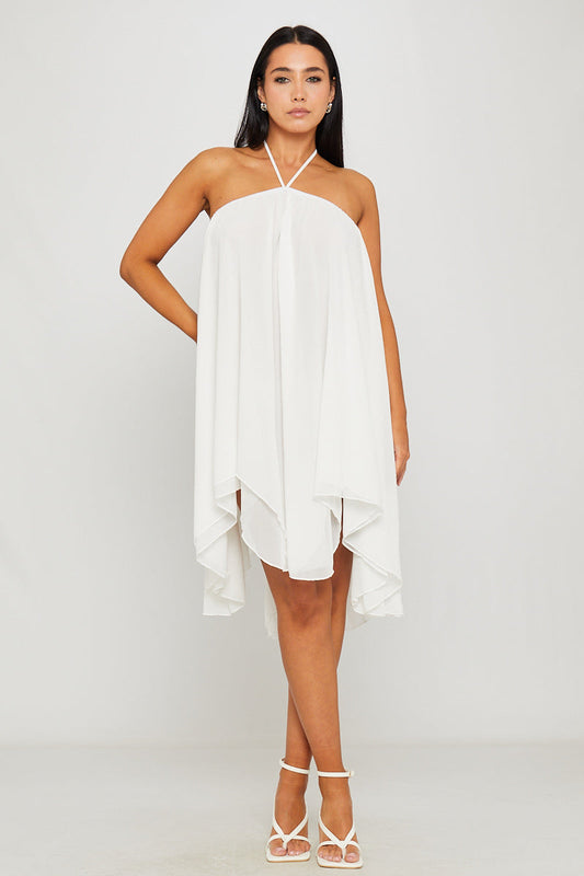 Weißes Chiffon-Halfter-Asymmetrisches Mini-Kleid