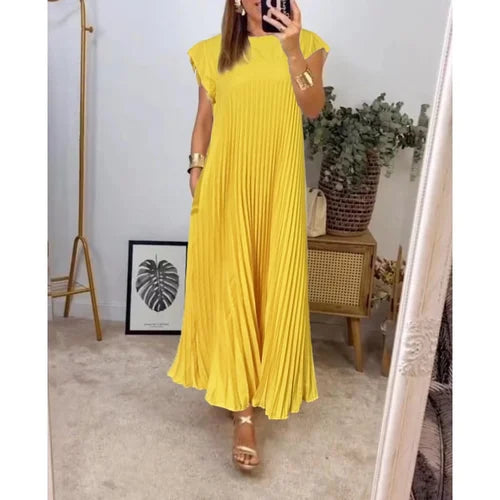Einfarbiges blaues Plisseekleid für Damen - Elegant für besondere Anlässe
