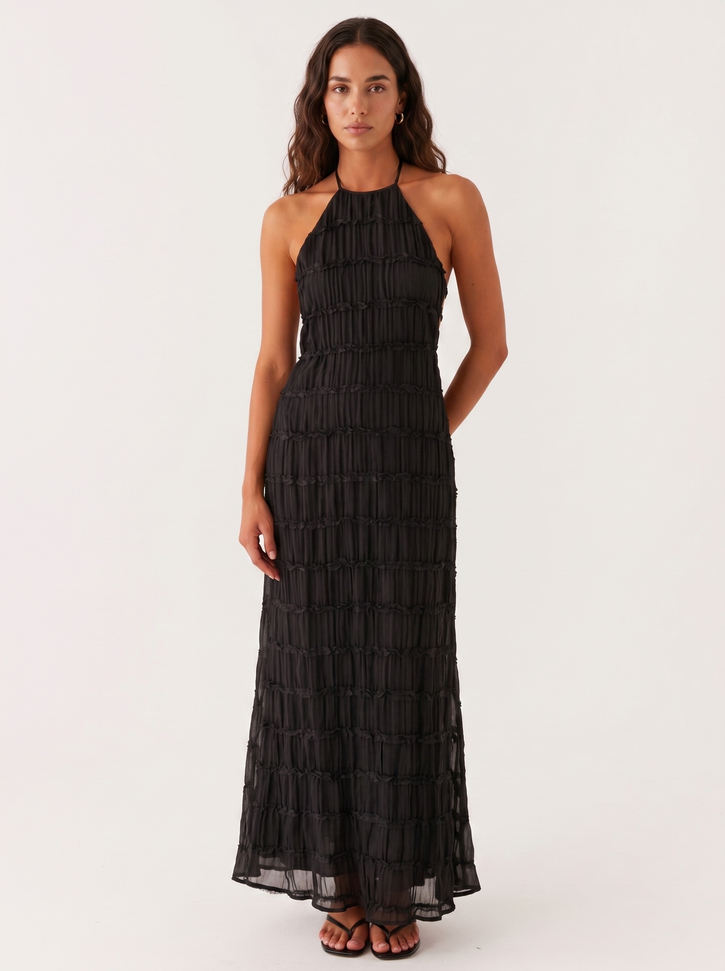 Damen Maxikleid Mit Halterneck Und Volants