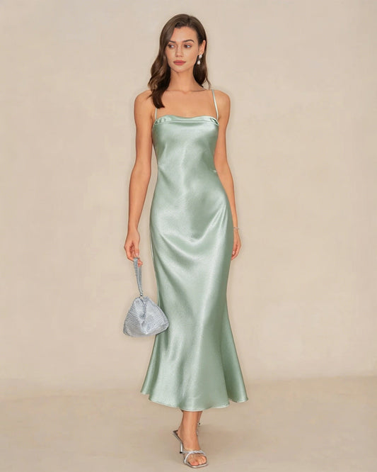 Grünes X-Cross Slip A-Linien Maxi-Kleid