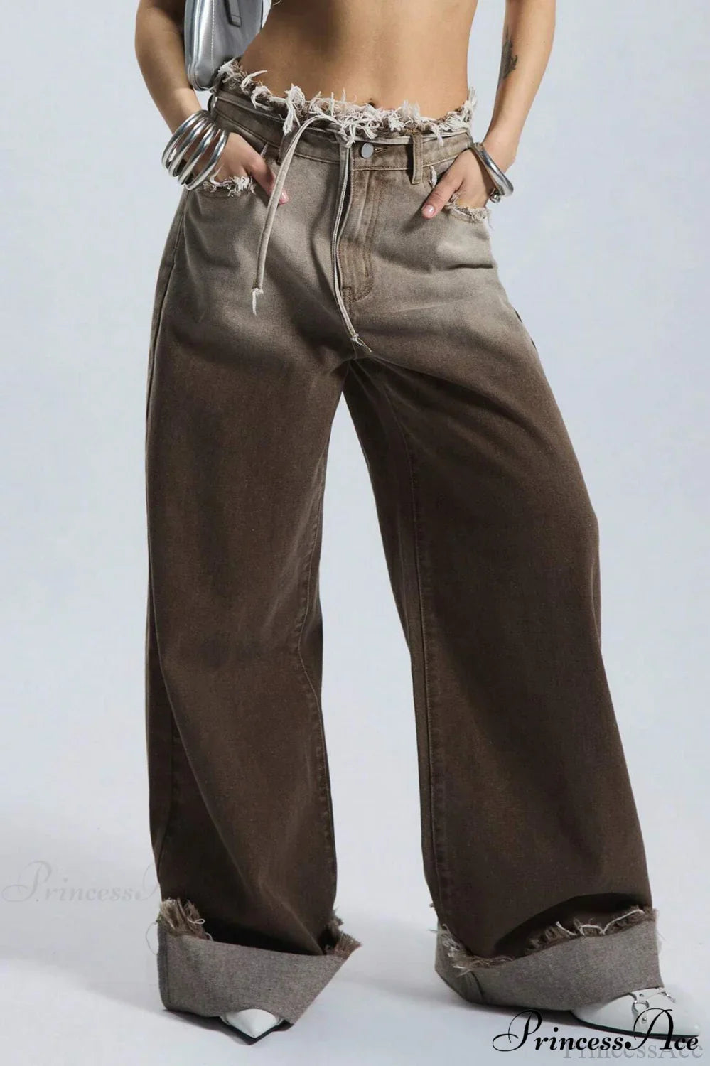 Damen Wide Leg Jeans Mit Ombre Waschung