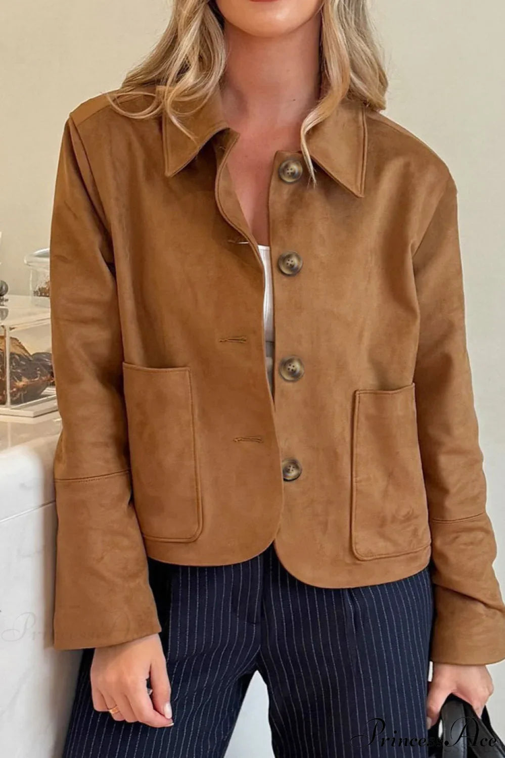 Eleganter Mantel für Damen mit klassischem Reverskragen in Wildleder-Optik