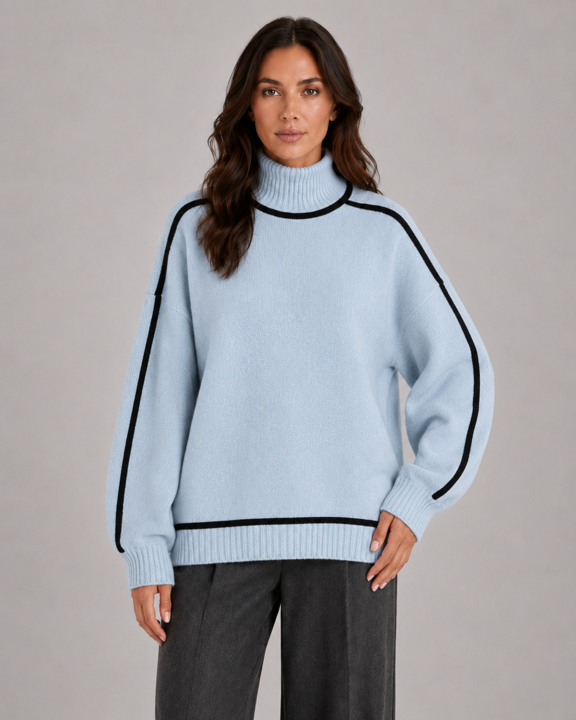 Damen Oversize Strickpullover Rollkragen