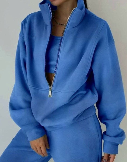 Cropped Sweatshirt des Damen-Jogginganzugs mit hohem Kragen