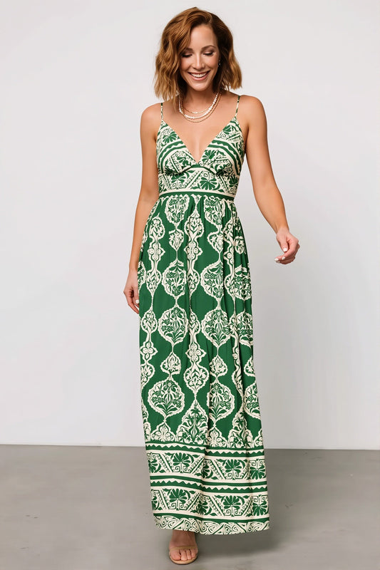 Damen Maxi Slipkleid mit Blumenprint und V-Ausschnitt in ganzer Ansicht