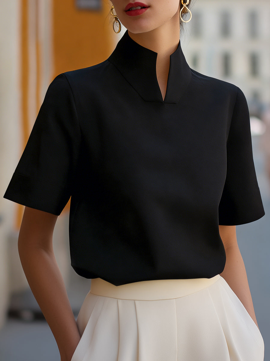 Stehkragen Minimalistische Strukturierte Bluse für Damen
