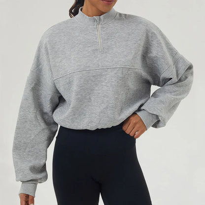 Oversized Damen Sweatshirt aus Baumwollmischung mit halbem Reißverschluss