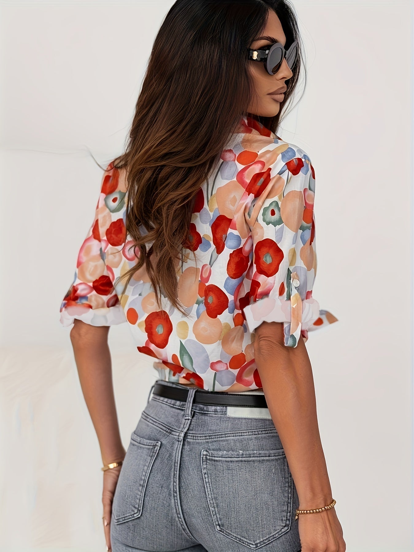 Bunte Blumenmuster Damenbluse