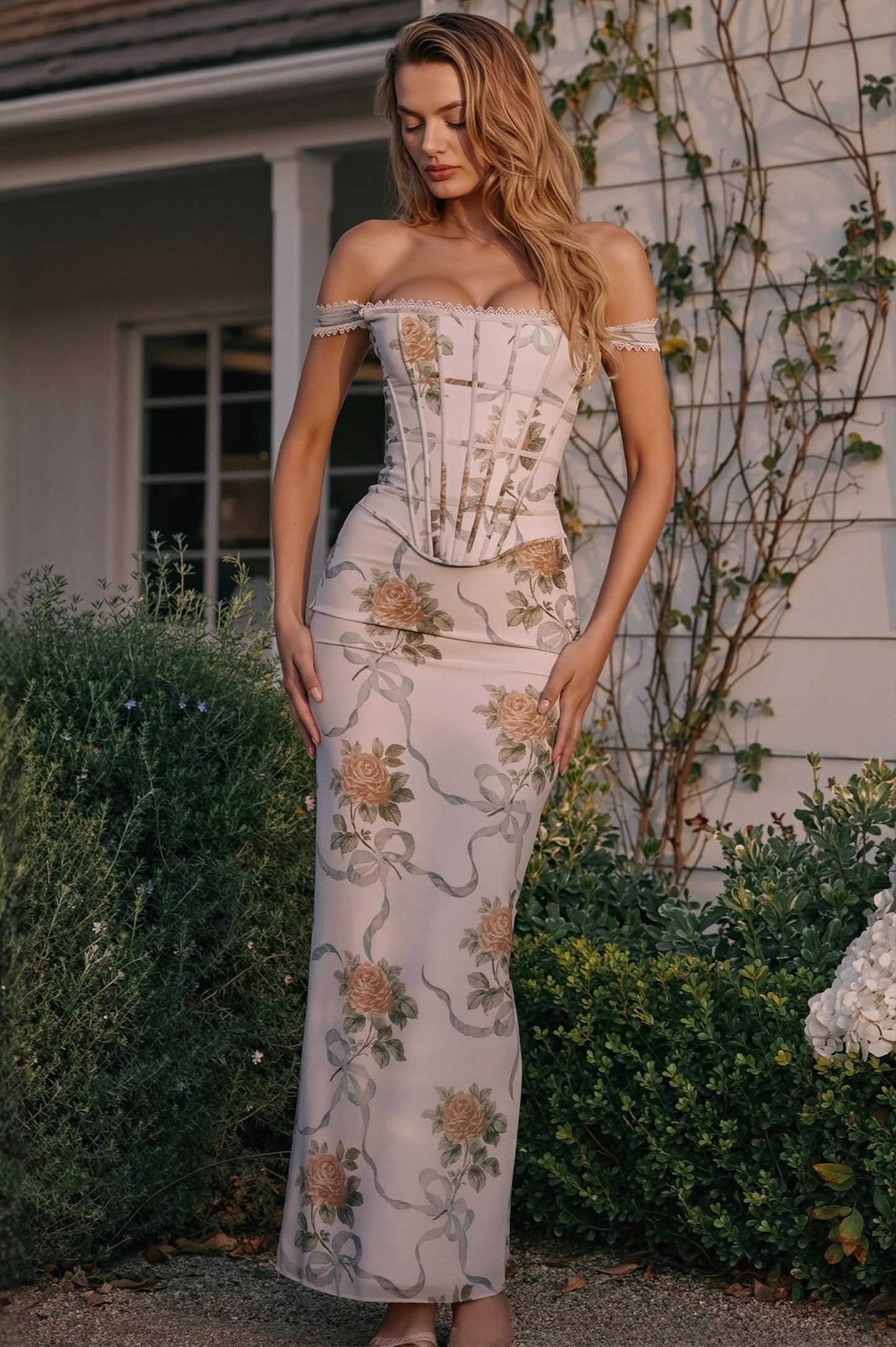 Damen Blumenmuster Bandeau Maxikleid