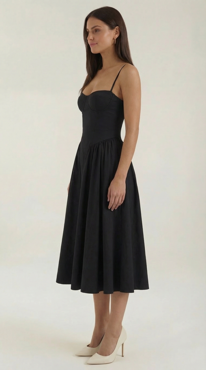 Damen Midikleid mit Blumenmuster und Korsett sowie herzförmigem Ausschnitt