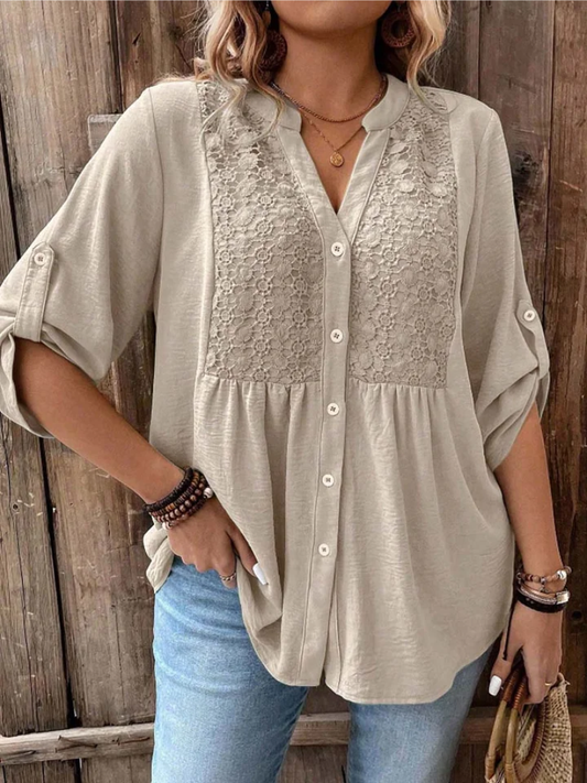 Bluse für Damen mit V-Ausschnitt und Knopfleiste vorne