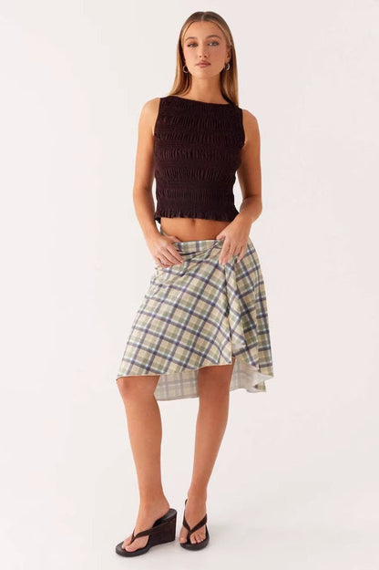 Damen Midirock Mit Karomuster Asymmetrischer Schnitt