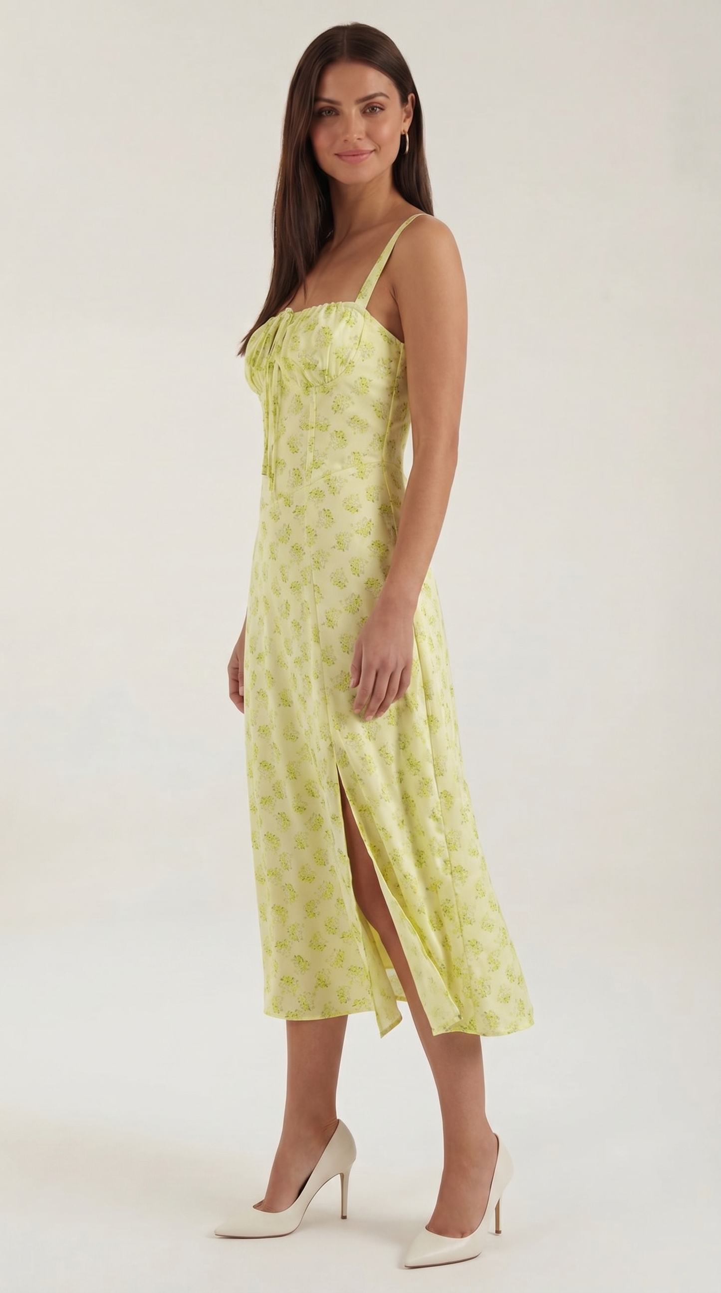 Damen Midikleid mit Blumenmuster Hochzeitsgastkleid