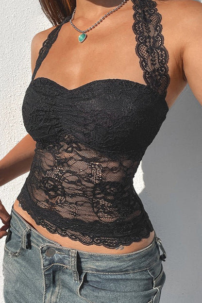Damen-Top aus Spitze mit figurbetontem Schnitt und Raffungen