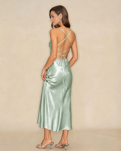 Grünes X-Cross Slip A-Linien Maxi-Kleid