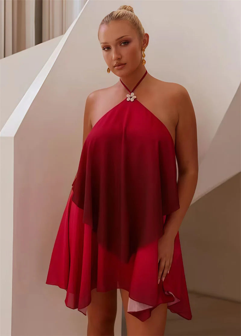 Rosa Farbverlauf Mini Kleid mit Rüschensaum