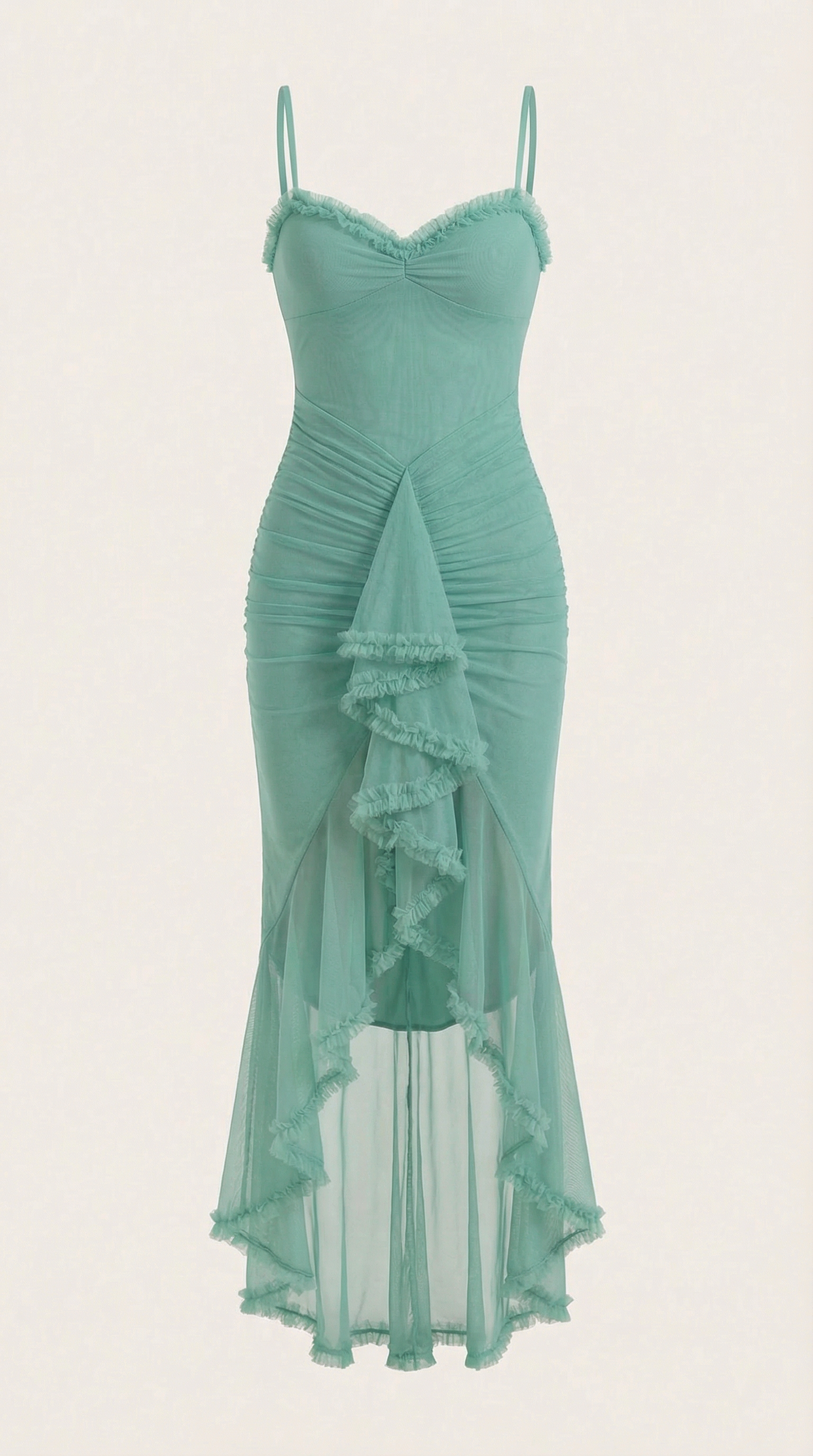 Damen Maxikleid mit Volants und asymmetrischem Saum