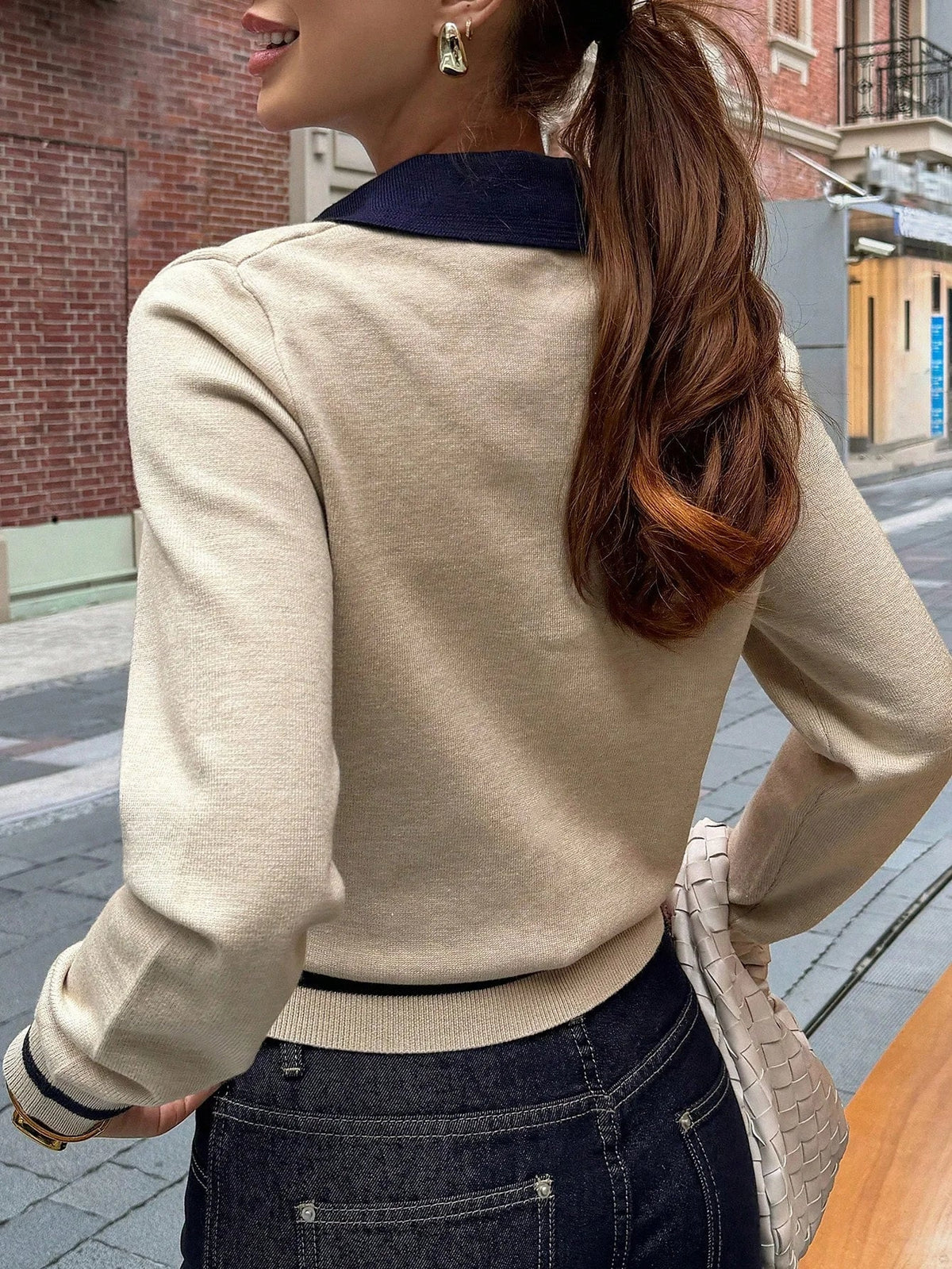 Damen Pullover mit Farbblock, schlanke Passform, Strick, Rollkragen