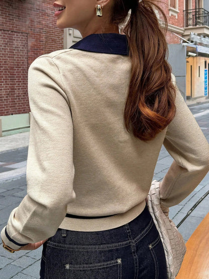 Damen Pullover mit Farbblock, schlanke Passform, Strick, Rollkragen