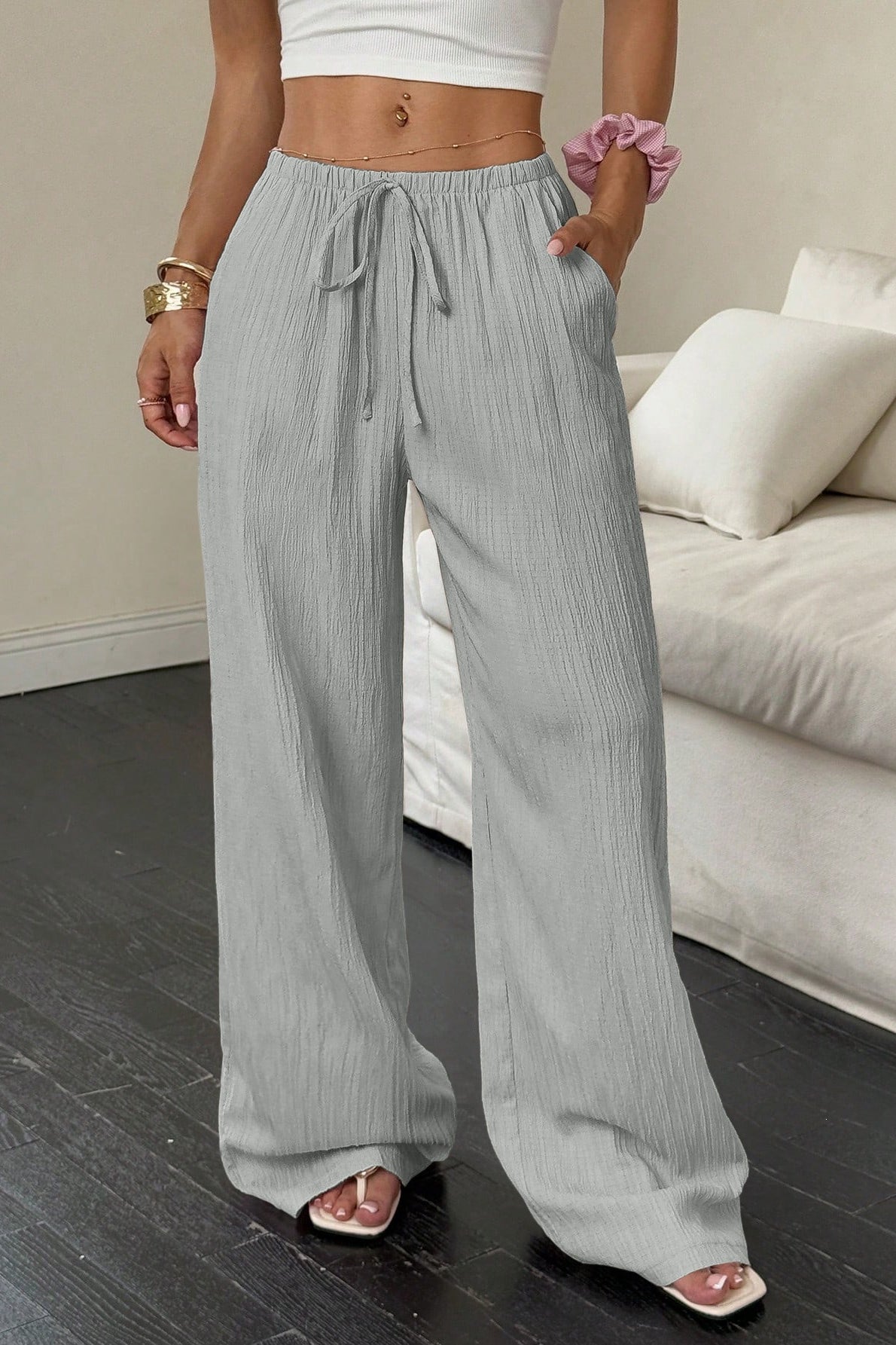Damen Wide-Leg-Hose mit Struktur und fliessender Passform