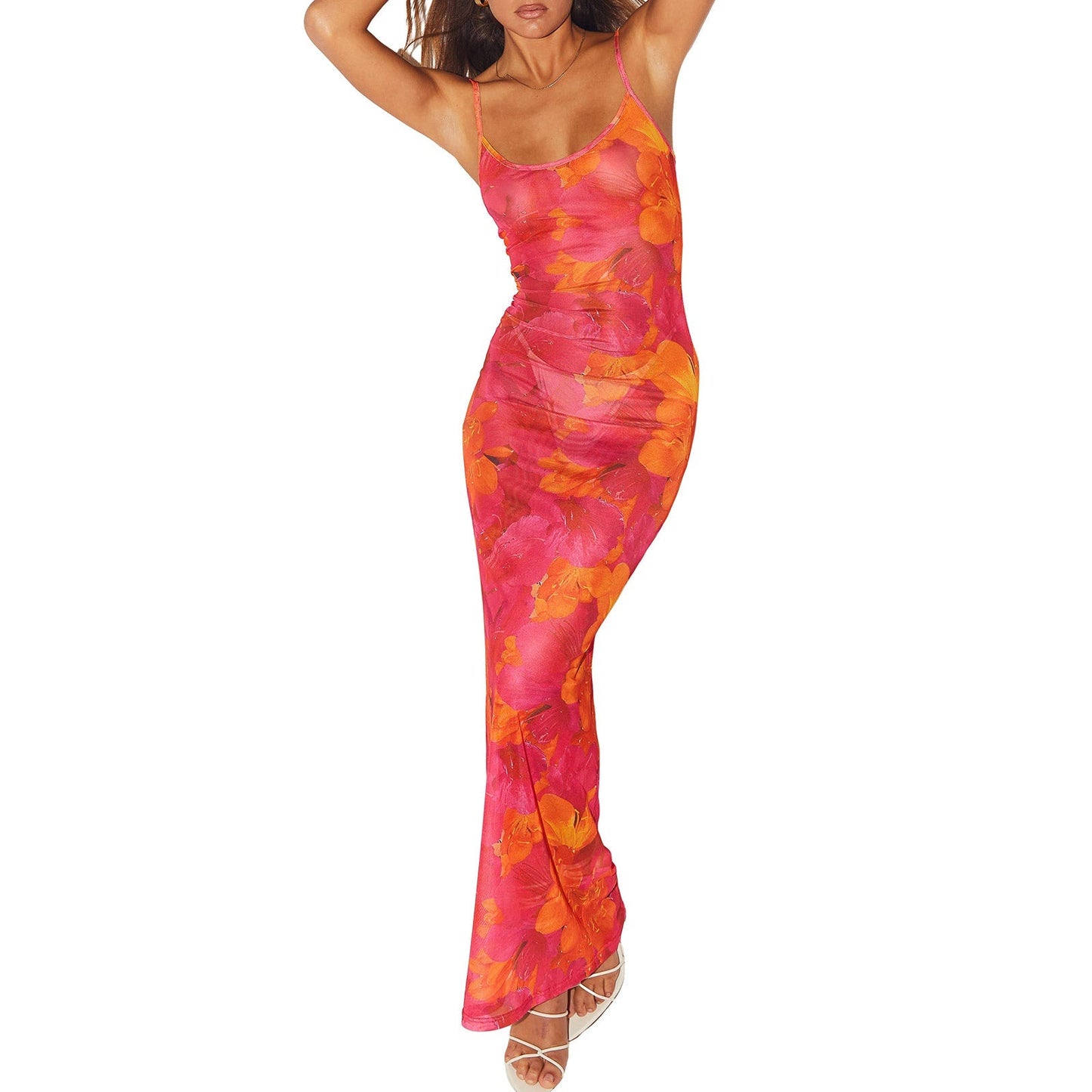 Damen Blumen Maxikleid Sommer Ärmelloses Fließendes Kleid