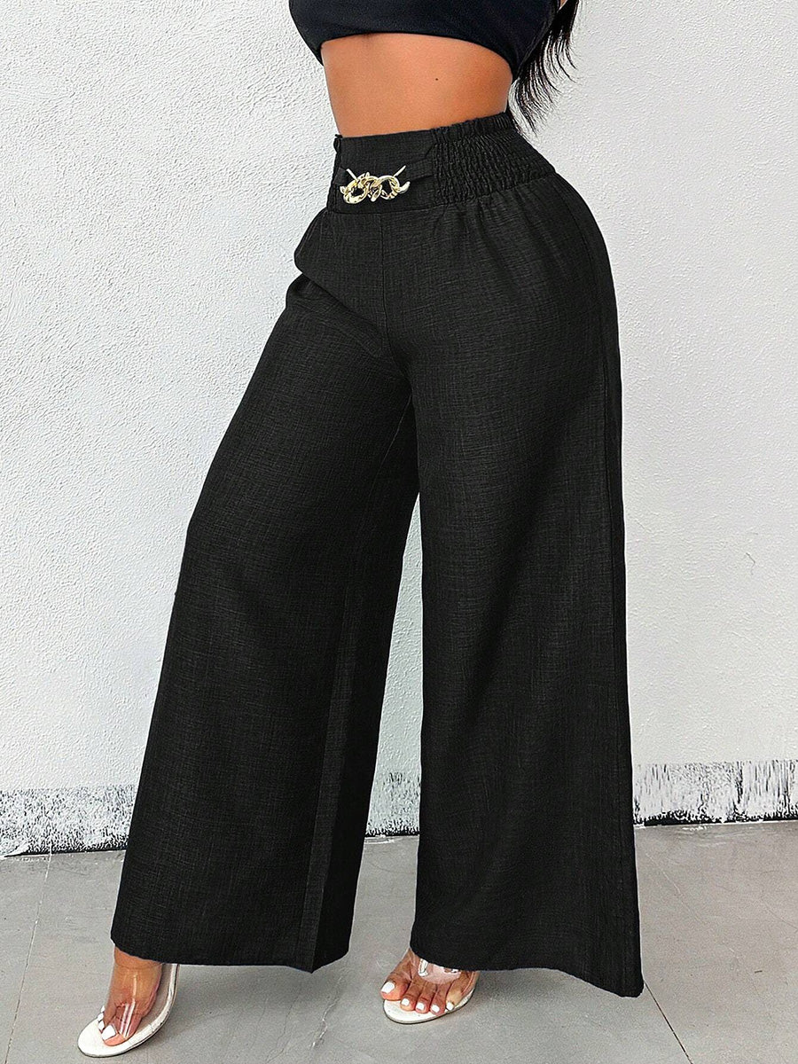 Damen Weite High Waist Hose in Unifarben, Rückansicht