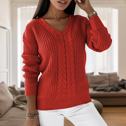 Modischer Strickpullover mit V-Ausschnitt