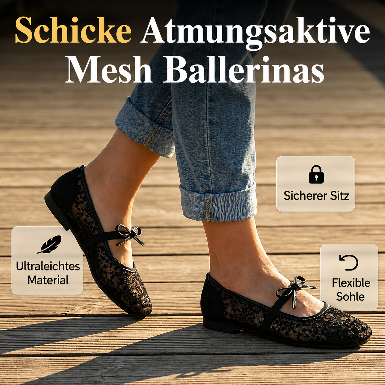 Leichte Damen-Ballerinas aus Spitze für festliche Anlässe