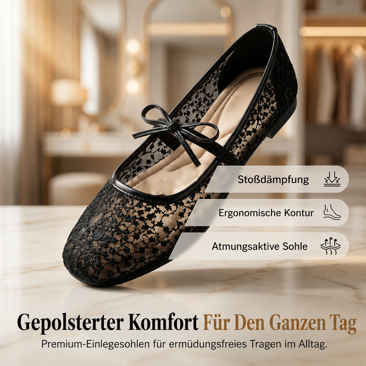 Damen-Ballerinas aus Spitze mit komfortabler flacher Form