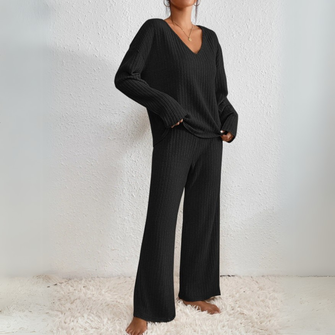 Damen Pullover Set Mit V Ausschnitt Und Gerader Hose