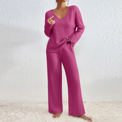 Damen Pullover Set Mit V Ausschnitt Und Gerader Hose
