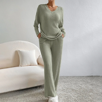 Damen Pullover Set Mit V Ausschnitt Und Gerader Hose