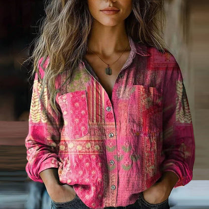 Boho Vintage gemusterte Bluse für Damen