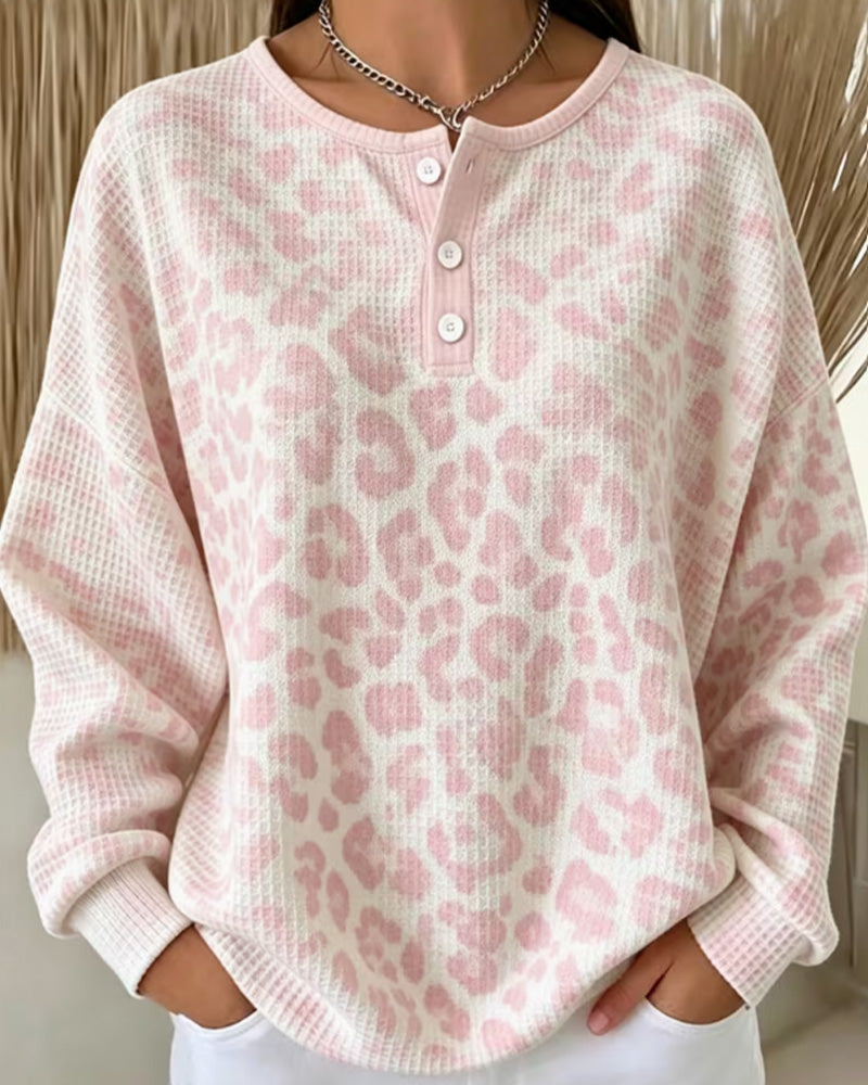 Damen-Sweatshirt mit Leopardenmuster und klassischem Rundhalsausschnitt