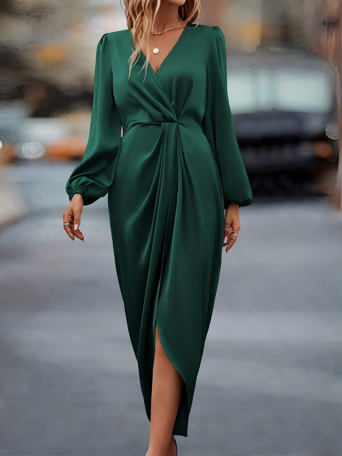 Damen Wickel Maxikleid Mit Gürtel