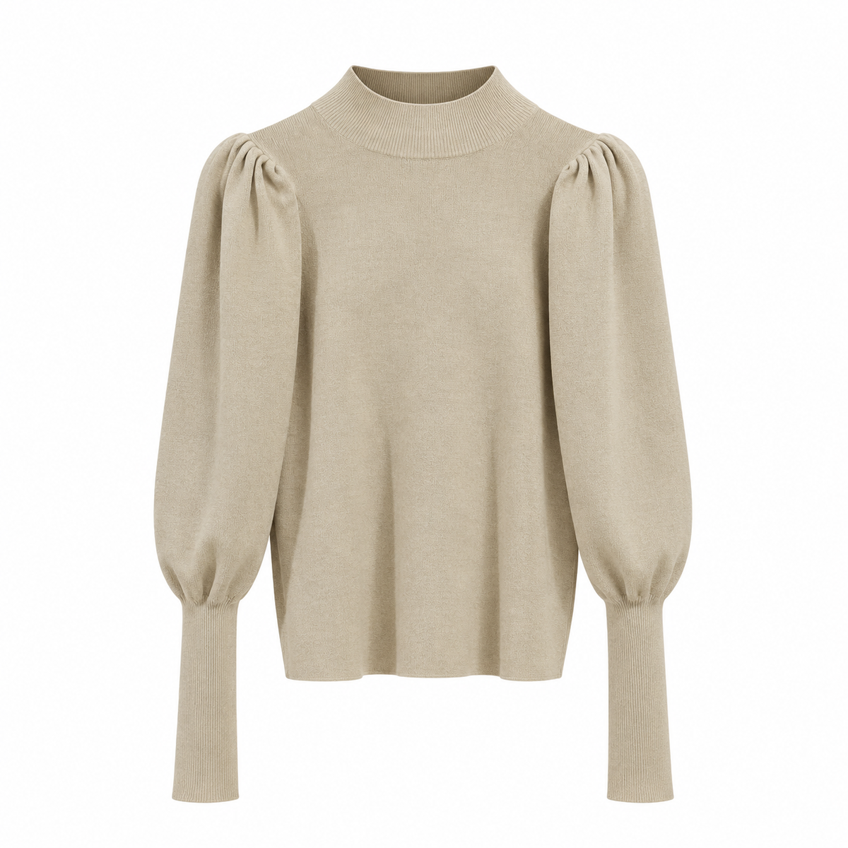 Puffärmel des eleganten Damen-Rippstrickpullovers im Detail