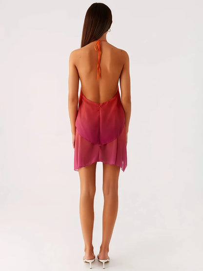 Rosa Farbverlauf Mini Kleid mit Rüschensaum
