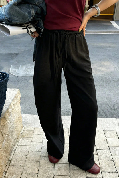Leichte Wide Leg Hose für Damen mit Tunnelzug und Taschen