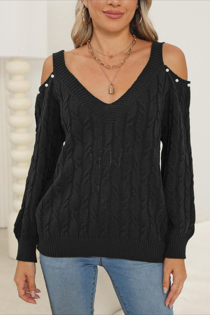 Damen Pullover Mit V Ausschnitt Und Off Shoulder Detail