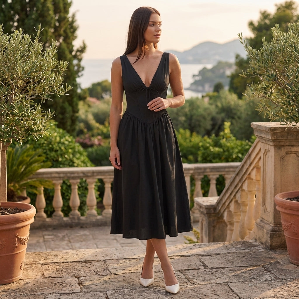 Damen Korsett Midi Sommerkleid