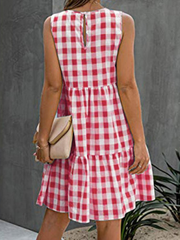 Müheloses ärmelloses Mini-Kleid mit Karomuster und plissierten Details