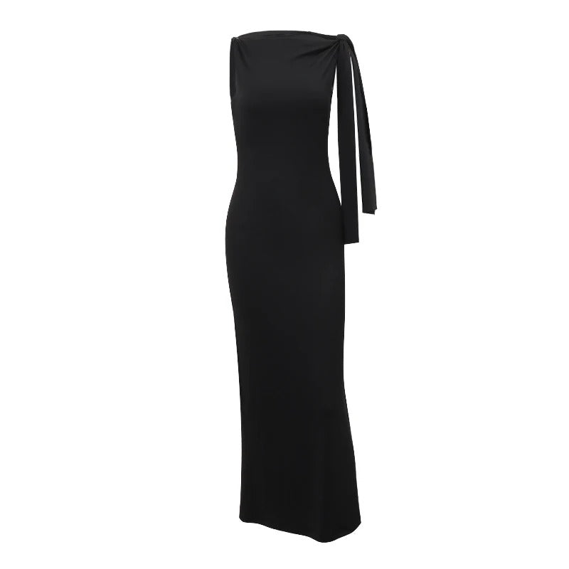 One-Shoulder Evening Dress with Bow Detail for Women - Elegant Fit