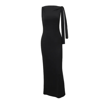 One-Shoulder Evening Dress with Bow Detail for Women - Elegant Fit