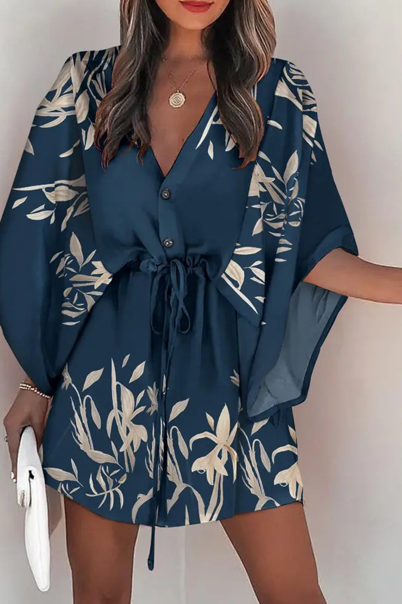 Damen-Jumpsuit mit Print und elastischem Bund in ganzer Ansicht