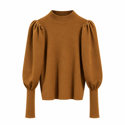 Damen Rippstrickpullover Mit Puffärmeln